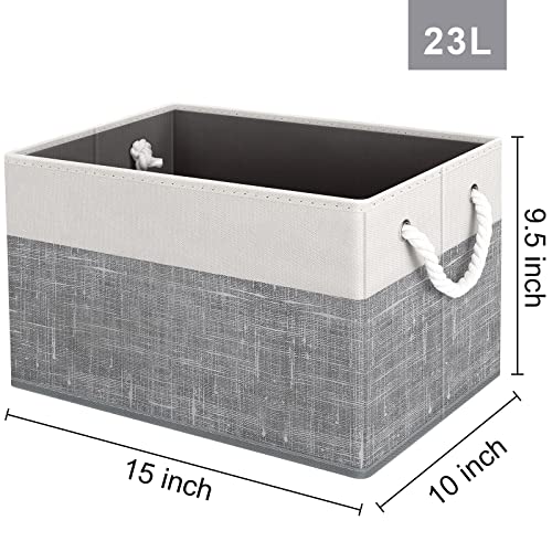 Fab Totes Storage Bins [3-Pack], Foldable Storage Baskets For Organizing Toys, Books, Shelves, Closet, Large Storage Box With Rope Handles, Sturdy Organizer Bins, White & Grey #TOP2