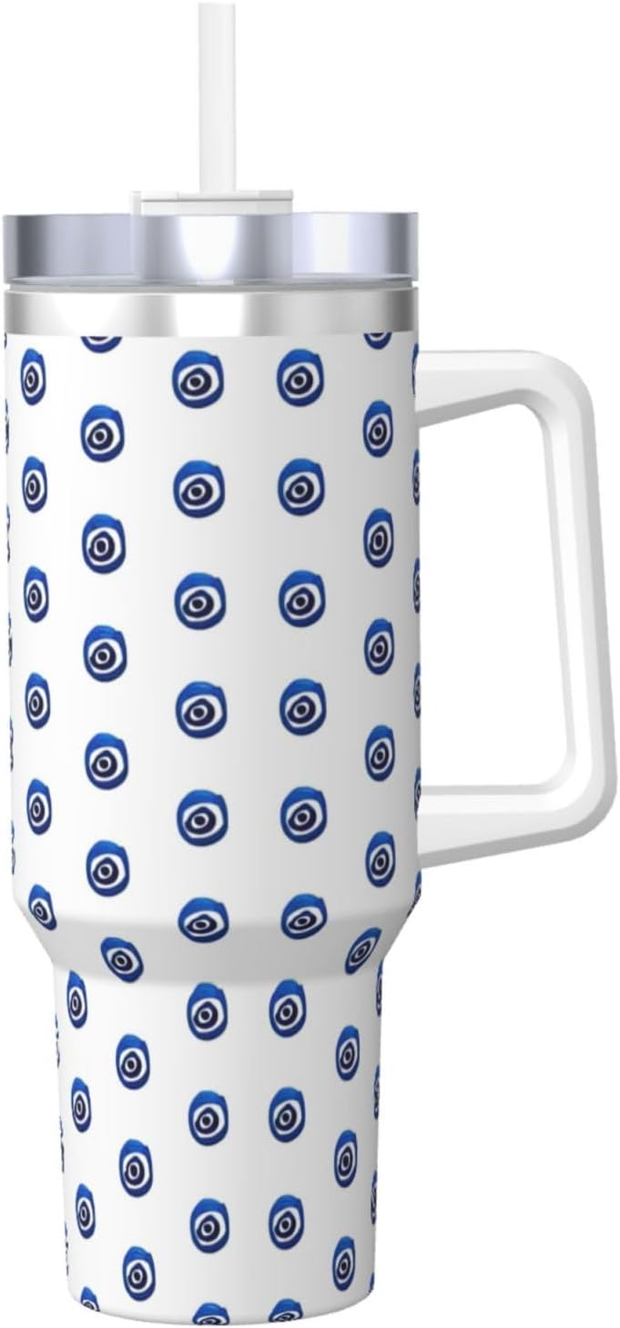 40 OZ Evil eyes Print Ice Bully Cup with Handle Straw Lid Straw,Stainless Steel Tumbler Coffee Cup