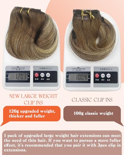 Image of Sunny Hair Clip in Hair Extensions Real Human Hair Light Brown Ombre 120g | Human Hair Clip in Extensions Brown Ombre Platinum Blonde Balayage Extra Body and Volume for Event Ready 14 Inch