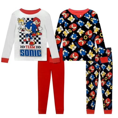 Sonic The Hedgehog 4 Piece Pajama Set - Toddler Boys PJ Set with Long Sleeve Shirt & Pants - Sleepwear Set - Official License