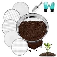 25 Cm Gartensieb, Kompostsieb, Gartensieb Aus Edelstahl, Edelstahl Kompostsieb Erdsieb Mit 5 Austauschbare Siebeinsätze Ø 1,3,6,9,12 Mm + 27cm Lang Handspaten Kompostsieb Für Erde, Kompost, Saatgut