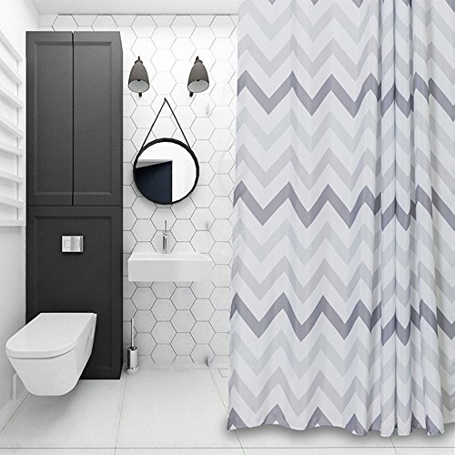 Chevron Fabric Shower Curtain Grey,White,Striped Geometric Bathroom Decorations 48"X72" Small Stall Size #TOP10