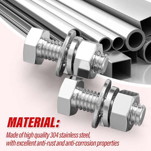 Image of 20PCS 3 /8-16 x 1 304 Stainless Steel Fully Threaded Bolt with Nut Flat & Lock Washers and Spanner