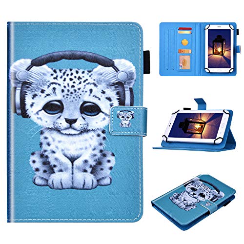 Robinsoni Case Compatible with 10inch Universal Tablet Tablet Case Cute Cartoon Printed PU Leather Cover Auto Sleep/Wake Feature Kickstand Card Holder Tablet Folio Flip Magnetic Closure Case,Leopard