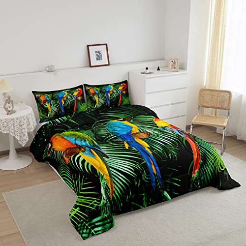 Parrot Bedding Twin Size,Watercolor Animal Feather Down Comforter,Palm Leaf Comforter Set For Kid Teens Boys Man,Modern Tropical Plant Birds Bedroom Decor 2 Pcs Bedding Set #TOP4