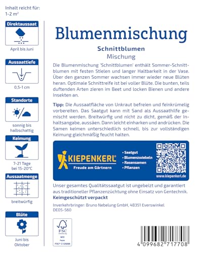 Kiepenkerl Blumensamen-Mischung Schnittblumen 1071770 - Farbenfrohe Blumensamen für Schnitt- und Beetblumen - circa 60-80cm hoch - Wildblumensamen, Blumenwiese