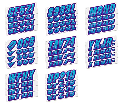 Image of STIFFIE Techtron Sky Blue /Purple 3 inch Boat & PWC Registration Decals • Numbers Letters Stickers