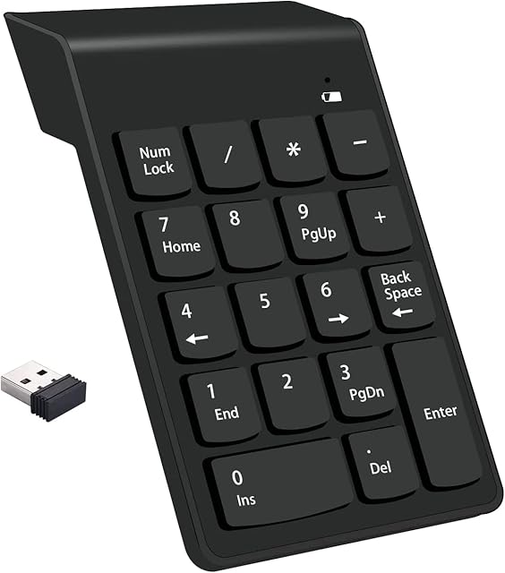 cimetech Wireless Numeric Keypad, 2.4G Portable Mini Numpad with USB Receiver 18Keys Office Calculating Number Pads for Laptop, Notebook, Desktop, Computer, PC (Black)