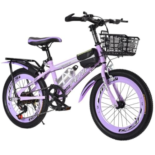 TVT 子供用自転車 調節可能なシート 18/20/22/24 インチ 男の子と女の子用 子供用自転車 調節可能なシート 速度調整可能 誕生日プレゼントに最適 贈り物の第一選択 (18インチ(可変速度),パープル + バスケット + リアフレーム)