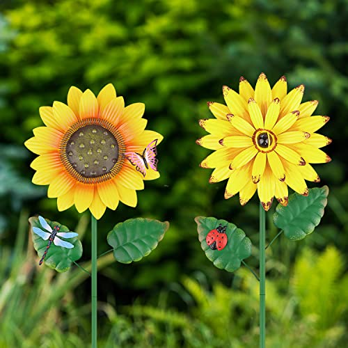 Win Key Floral Garden Stake Outdoor Metal Flowers Plant Pick Waterproof Flower Stake Ornaments For Lawn Yard Patio Decor, 2 Pcs #TOP3