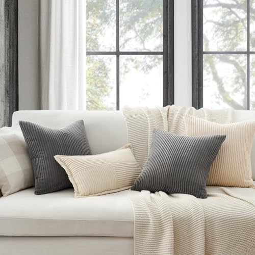 Image of Topfinel Dark Grey Throw Pillow Covers Set of 4,Soft Velvet Modern Double-Sided Designs,Decorative Cushion CasesMix and Match for Home Decor, Pillow Inserts Not Included (20x20 inch)