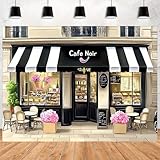 Paris Cafe Shop Birthday Party Photo Backdrop for Girls Floral French Parisian Cafe Tea Party Background Bakery Buffet Decorative Photography Backdrop Cake Table Decor Banner (A, 7x5feet)