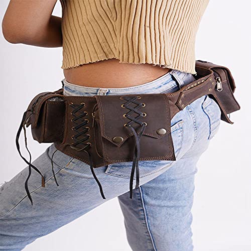 MKIU Cinturón De Cuero De Caballero Vikingo, Bolsa De Teléfono De Cintura De Bohemia Medieval Bolsillo De Remache De Anillo De Cadera Retro De Steampunk para Cosplay para Adultos,Marrón Cover