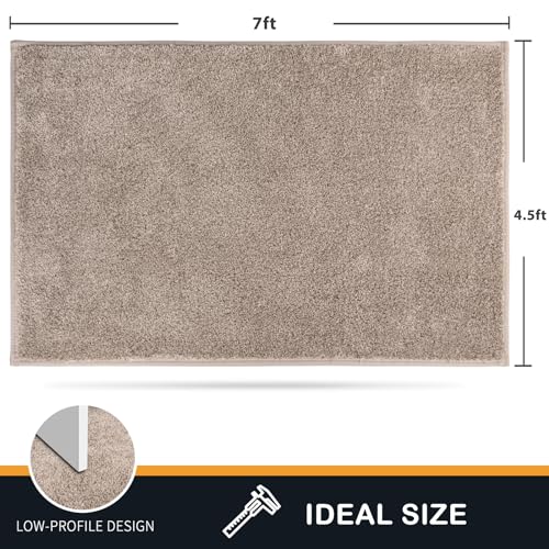 PURRUGS Easy Care Area Rug 4.5ft x 7ft, Non-Slip Washable Entryway Rug, Dog Door Mat, Stain Resistant Accent Rug for Hallway, Living Room, Bedroom and Mudroom, Taupe