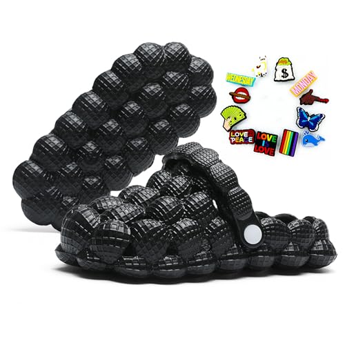 Image of PLOVELXN Kids Bubble Slide Golf Shoes,Bubble Slides,Boys Girls Funny Litchi Massage Bubble Slippers, Bubble Slides Non-slip Thick Sole Home Slippers Shower Sandals (Black-DIY Sandal,4-4.5 Big Kid, Big Kid, 4, Digital Range, US Shoe System, 4.5, M (Medium))
