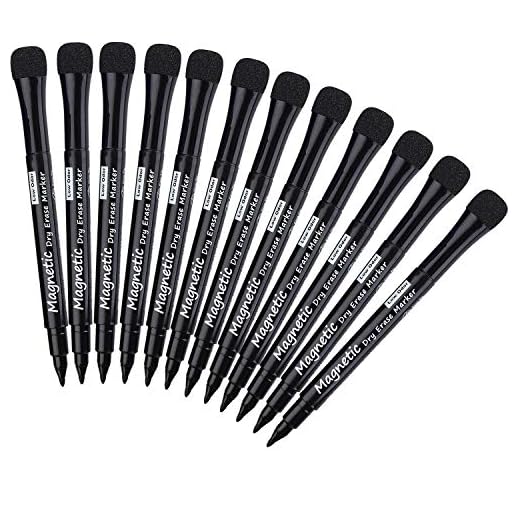 Willingood Whiteboard Stifte, Magnetische Whiteboard Marker mit Schwamm, Trocken Löschbare Folienstift mit Radiergummi Weißwandstifte für Tafel Schule Büro, 12 Stücke Schwarz