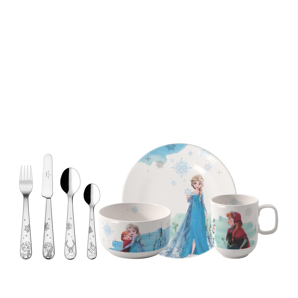 Villeroy & Boch – Disney Frozen ensemble de vaisselle pour enfant, 7 pièces, garanti lave-vaisselle, résistant au four à micro-ondes, vaisselle et couverts de table pour enfant, porcelaine Premium