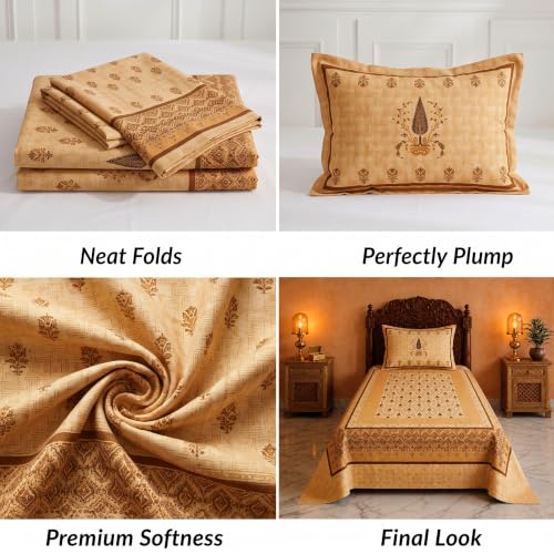 Image of BSB HOME 240 TC Cotton Single Bedsheet, Premium Soft & Breathable Single Bed Sheet, Skin Friendly Durable Printed Bed Cover for Bedroom, Elegant Cotton Bedding, 60 x 90 Inches - Honey Beige