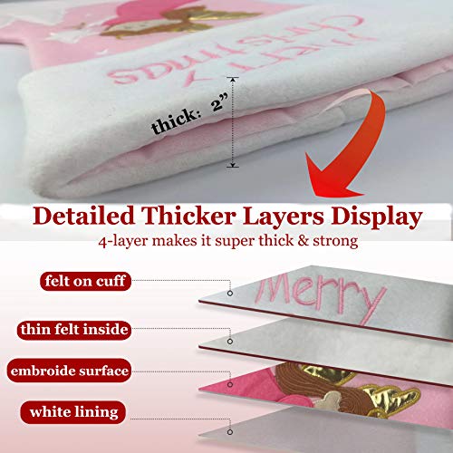 Wewill 18’’ Baby’s 1St Pink Felt Christmas Stockings Angel Embroidered Xmas Stocking Gift Bag For Home Holiday Decoration, Pink #TOP4