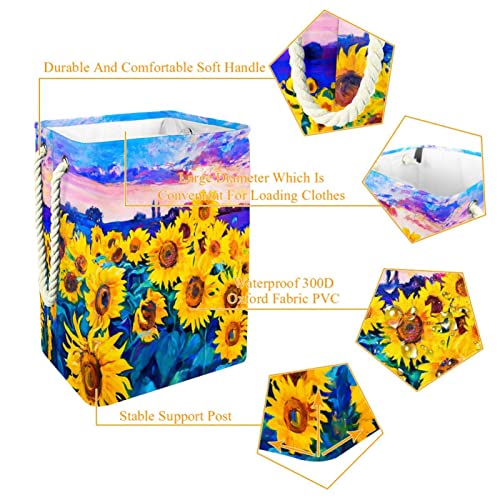 Panier à linge personnalisé tournesol grand format avec poignées