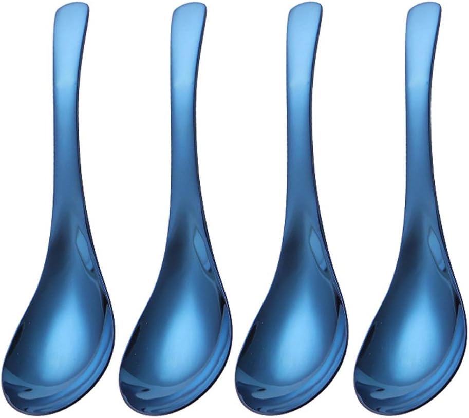 Soup Ladle - Stainless Steel Table Spoons Thick Heavy-Weight Soup Spoons, Table Spoons, Set of 4 Gravy Ladle/Blue/Medium