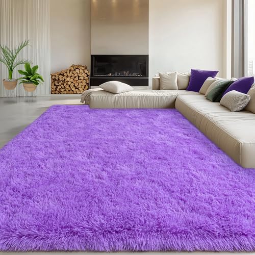 Fluffy Rugs for Living Room 6x9, Large Purple Shag Rug for Bedroom Girls Kids Playroom, Non-Slip Indoor Floor Carpet, Soft Fuzzy Shaggy Rug for Home Decor Aesthetic
