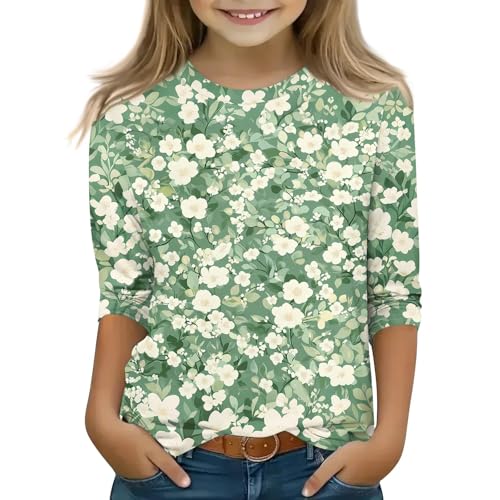 Girls Tops Round Neck 3/4 Sleeve Clothes Summer Casual Shirts Three Quarter Length 5-16 Years Outfits Pullover