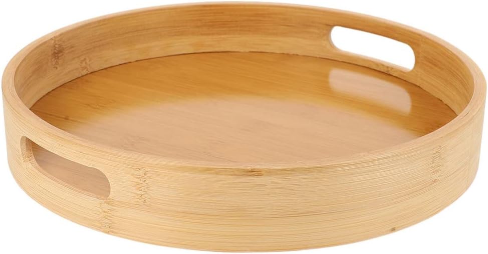 Hemoton Round Tray Fruit Plate Round Wood Tray Lazy Susans nut Tray Party Snack