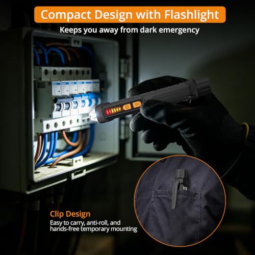 Image of Neoteck 12-1000V AC Non-Contact Voltage Tester Detector with Led Flashlight Buzzer Alarm Live /Null Wire Judgment- Black