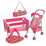 BREEZEE Set 4 en 1 Carriola para Muñecas, Cuna para Muñecas, Bolso de Hombro, Colchon de Juego, Ideal para Muñecas de 50...