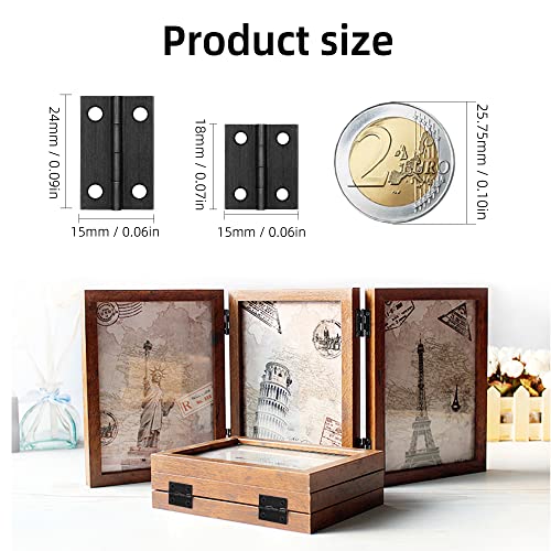 VIPMOON 70 Stück Scharniere Schwarz Klein, Mini Kleine Scharniere Für Holz,Scharniere Klappbar, Scharnier Modellbau, Bastel Scharniere Mini Mit Tragbarer Aufbewahrungsbox (24 X 15mm + 18 X 15mm)