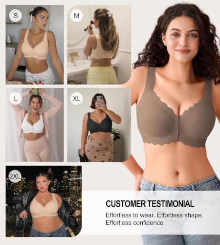 Image of Front Closure Bras for Women Seamless Wireless Push Up Bra No Underwire Full Coverage Comfort Bras Mastectomy Bralettes