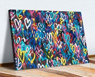 CanvasArtShop LOVE WALL HEARTS GRAFFITI CANVAS WALL ART PRINT STREET ARTWORK (18in x 12in / 45cm x 30cm)