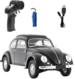 1:16 Retro RC Car D62MINI, Classic Beetle-Style Remote Control Vehicle with LED Lights, Smooth Driving & 30 Min Playtime for Adult Hobbyists Black