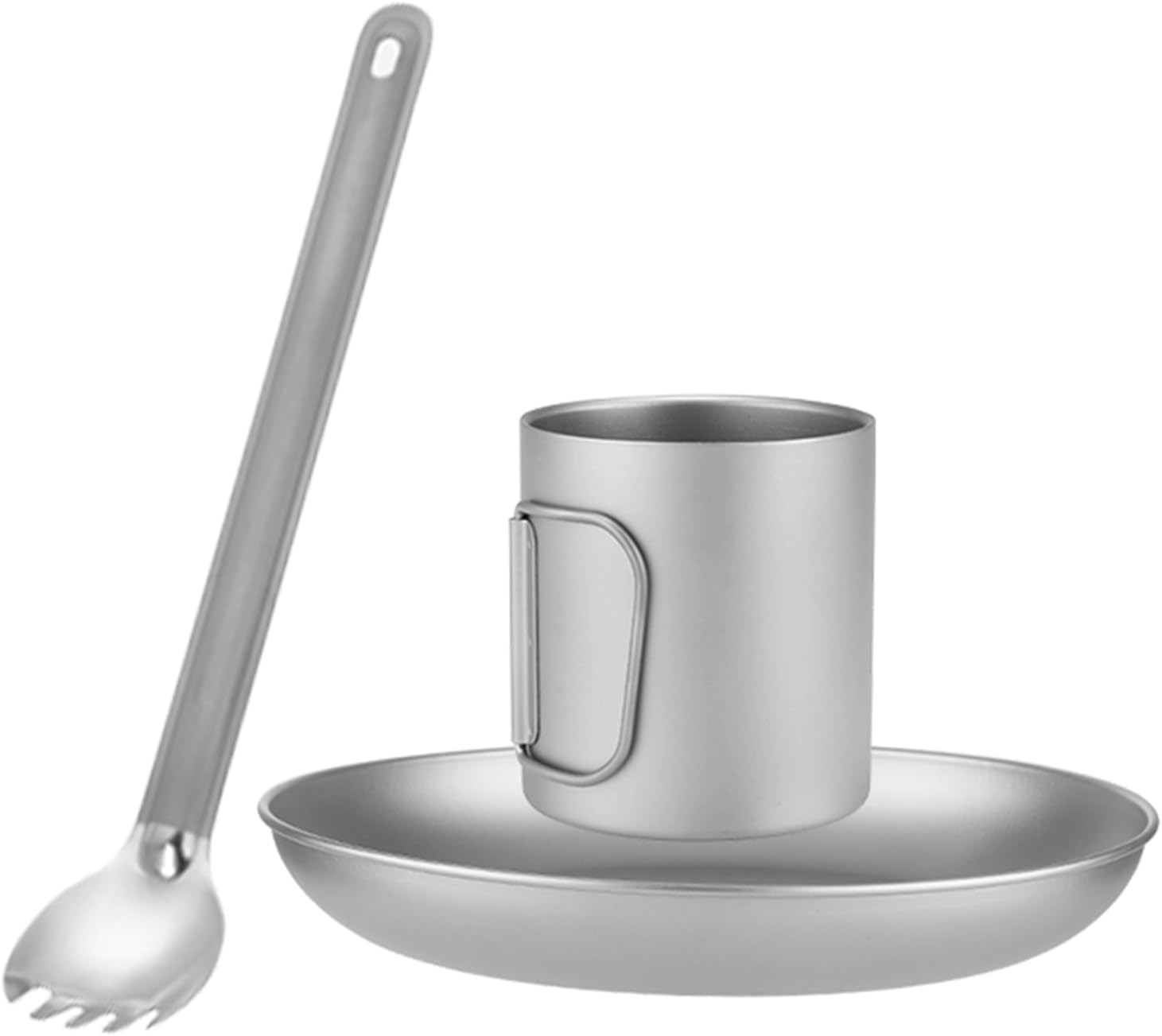 Titaniums Camping Utensils Set, Outdoor Dining Set with 3 Piece Tableware Mug Dinner Plate Spork for Backpacking, Hiking, Picnic