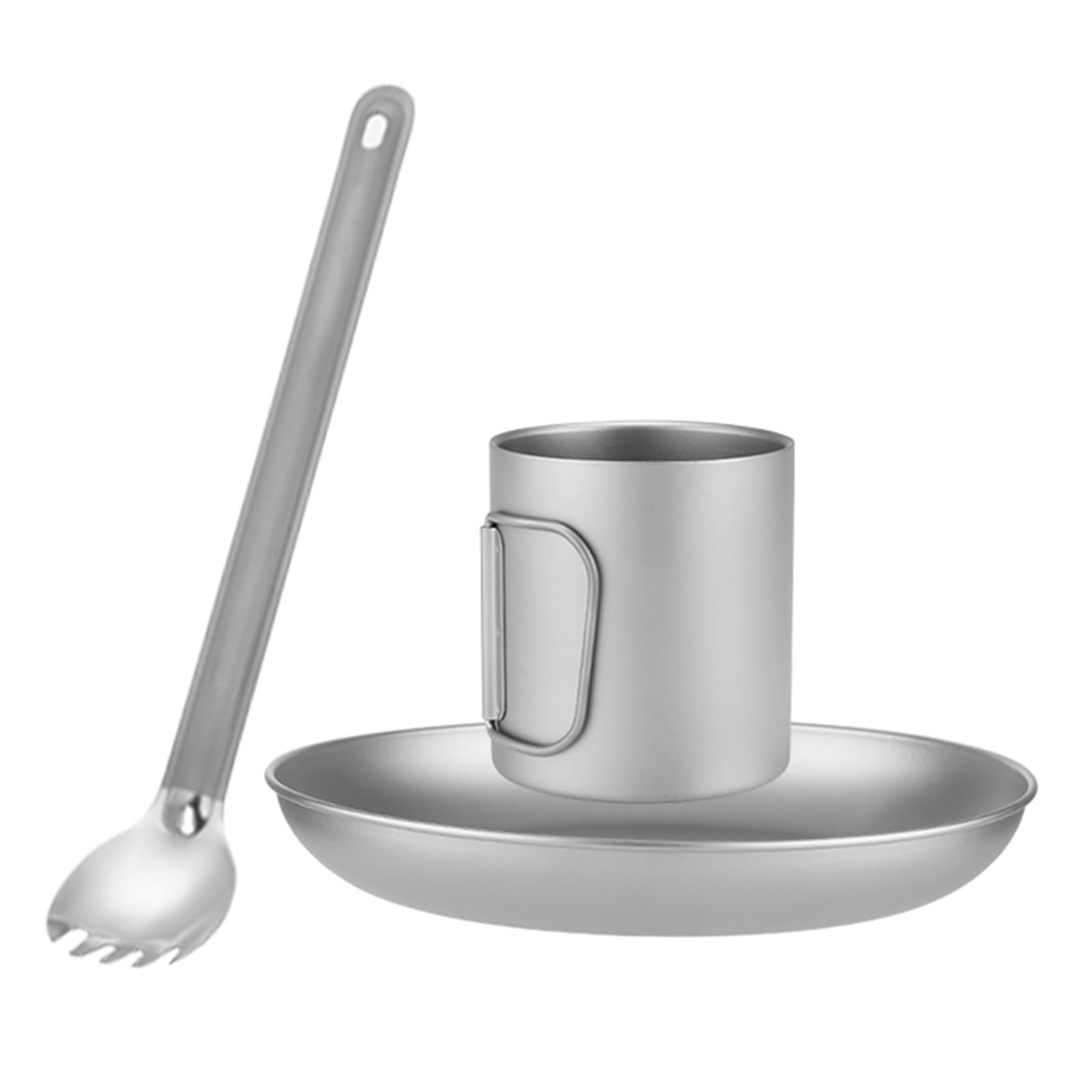 Titaniums Camping Utensilienset, Outdoor Essgeschirrset mit 3 Teiligem Geschirr Becher Essteller Spork für Rucksacktouren, Wanderungen, Picknicks