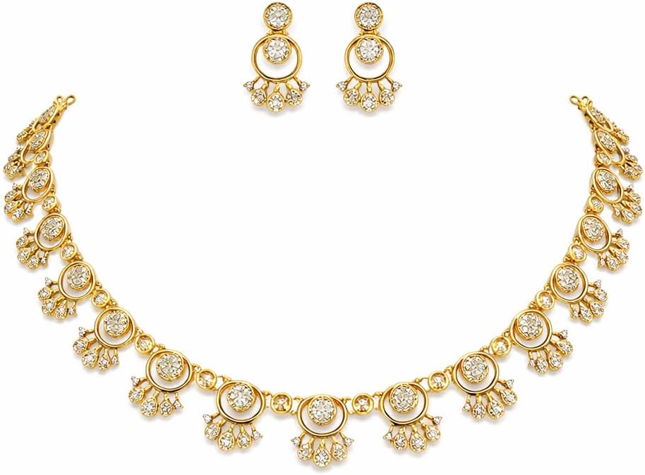 Gold Plated CZ Necklace Set for Women with Matching Earrings | Elegant Party, Wedding Jewellery Set