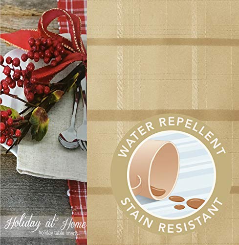 Newbridge Elegance Plaid Christmas Fabric Tablecloth, 100% Polyester, No Iron, Soil Resistant Holiday Tablecloth,60 Inch X 144 Inch Oblong/Rectangle, Ribbon Gold #TOP5