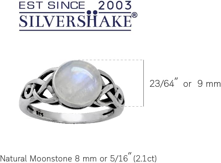 Silvershake 8mm Natural Round Shape Moonstone 925 Sterling Silver Triquetra Celtic Knot Solitaire Ring