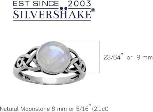 Vista 3 de Silvershake 8mm Natural Round Shape Moonstone 925 Sterling Silver Triquetra Celtic Knot Solitaire Ring