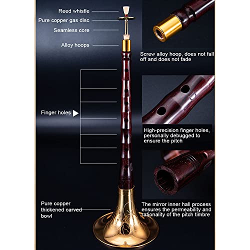 Kafele Small Leaf Red Sandalwood Suona Chinese Folk Musical Instrument Wedding/Funeral/Marriage/Marriage/Temple/Traditional Folk Festival Accompaniment Performance,Big F #TOP2