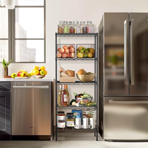 Wire Shelving Unit, NSF 5-Tier Shelf Utility Steel Commercial Grade Storage Shelves 24"L x 14"W x 60"H Heavy Duty Metal Shelves Organizer Wire Rack w/ Leveling Feet for Kitchen Office Garage, Black - Thumbnail 2