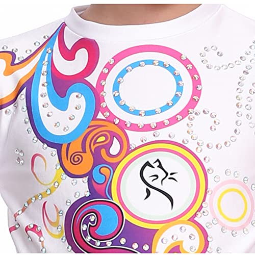 Macacão de ginástica acrobática com estampa de terno branco para meninas, Branco, XG