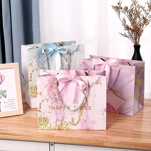 Newofview 3 Stück Geschenktüten, 25x20x12cm Geschenktasche, Geschenktüte mit Henkel und Schleifenbändern, Papiertüten Partytüten Geschenk Tüten für Geburtstag, Weihnachten, Hochzeit, Neujahr