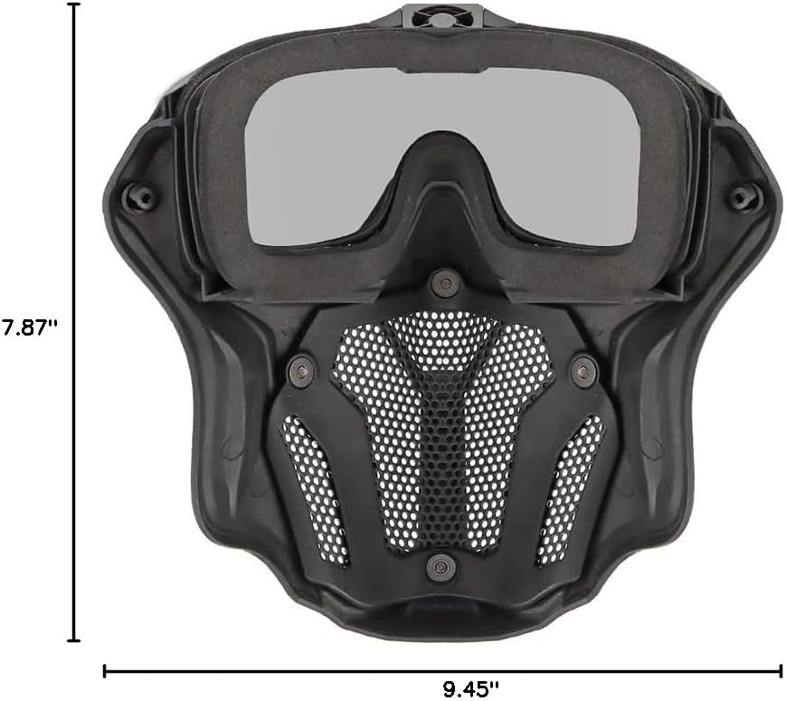 Tactical Mask with PC Goggles Air Filtration Fan Anti Fog Outdoor Airsoft Paintball Shooting Sports Gear