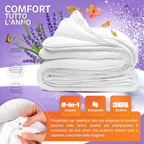 Image of FAM Home Duvet 135 x 200 cm Washable 4 Seasons I Quilt Made of 2 Separate Duvets I Duvet Hypoallergenic for Allergy Sufferers I Summer Duvet and Autumn Duvet