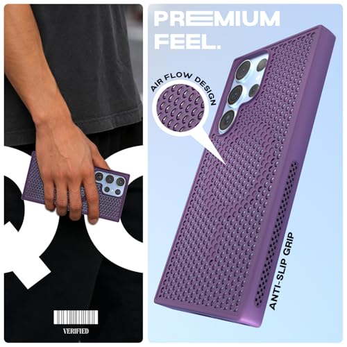 Image of Pikkme Back Cover for Samsung Galaxy S24 Ultra 5G | Honeycomb Cooling Design | Silicone Heat Dissipation | Mag-Safe Compatible | Shockproof Camera Protection Bumper Case (Purple)