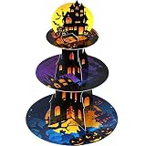 Nuenen Halloween Party Cupcake Stand Decorations, 3 Tier Happy Halloween Theme Party Cupcake Holder Tower Haunted Decor for Kids Day of the Dead Birthday Display Supplies