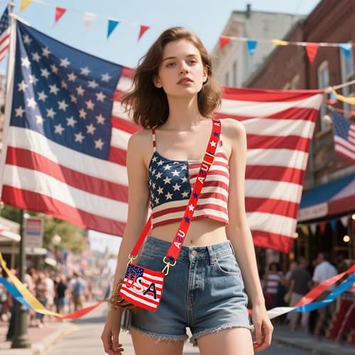 4th of July Purse for Women Sequin Beaded USA Star Purse American Flag Crossbody Shoulder Bag 4th of July Outfits3
