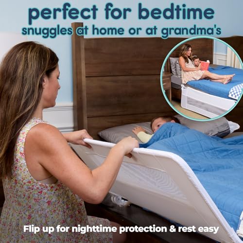 hiccapop 44\" x 19\" Toddler Bed Rail Guard, Heavy-Duty Safety Bed Rail for Twin, Full, Queen Beds, Soft Mesh Cover & Swing-Down Design, Easy No-Tool Install for Kids\' Bed (White)